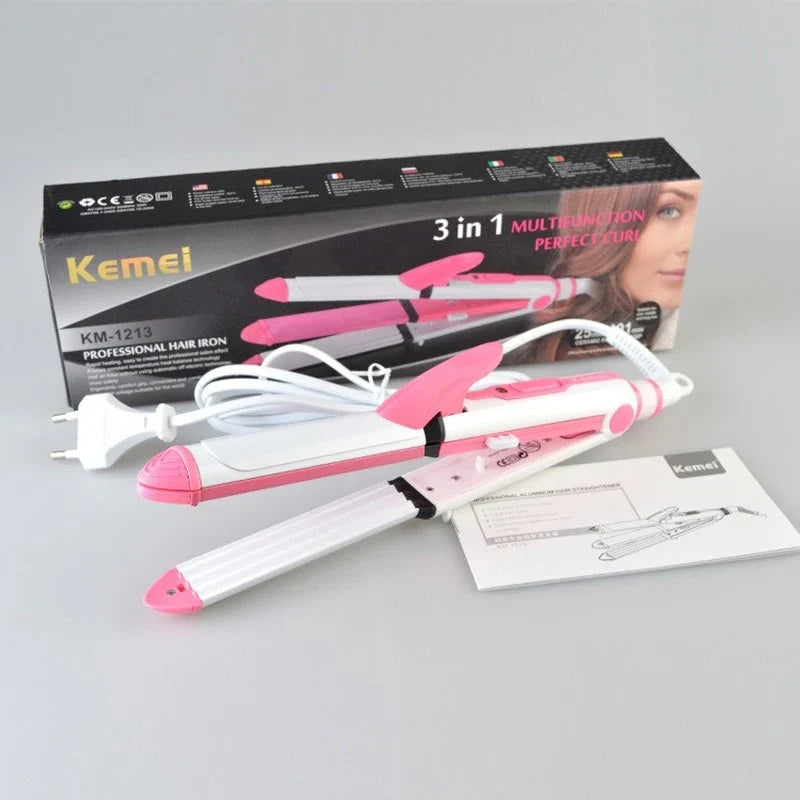 Povei 3-in-1 Ceramic Hair Iron with Comb and Corn Clip