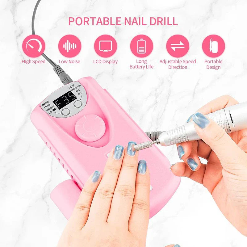 Povei 30000 rpm Rechargeable Nail Drill with 6 Bits, Cordless Electric File Machine