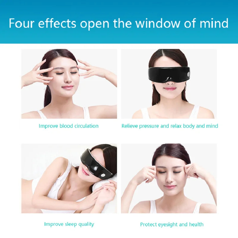 Povei 6D Smart Airbag Vibration Bluetooth Eye Massager with Hot Compress