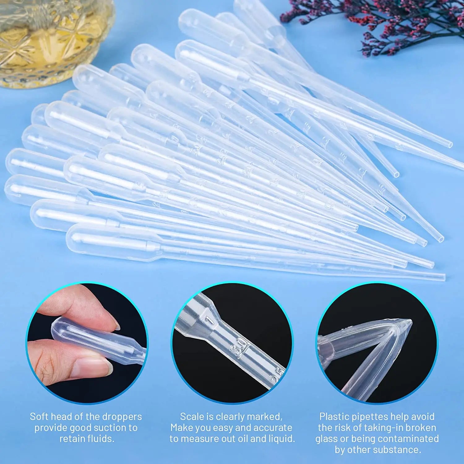 Povei 3ml Plastic Graduated Pipettes for Education