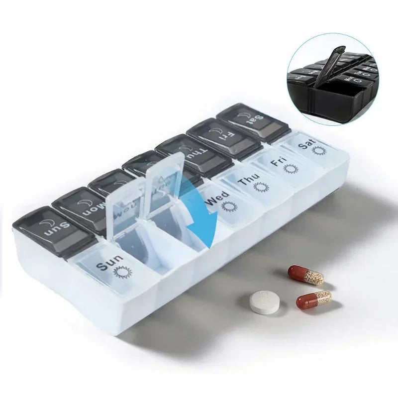 Povei Weekly Pill Organizer Dispenser Box - 7 Day Medicine Tablet Storage Container