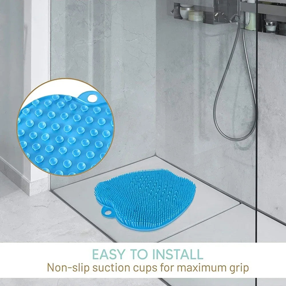 Povei Foot Scrubber Mat: Wall-Mounted Exfoliating Shower Cleaner with Suction Cups