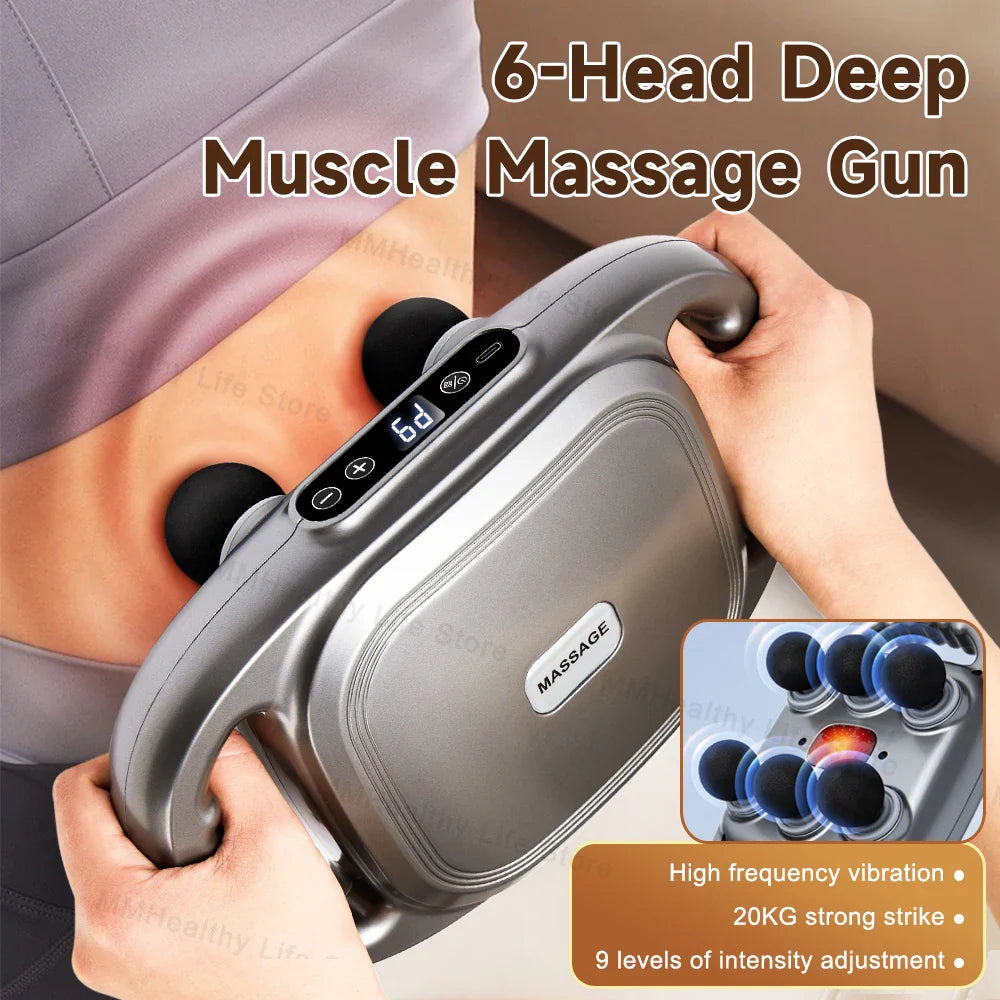 Povei Electric 6 Head Massage Gun Muscle Massager High Frequency Vibration Fitness