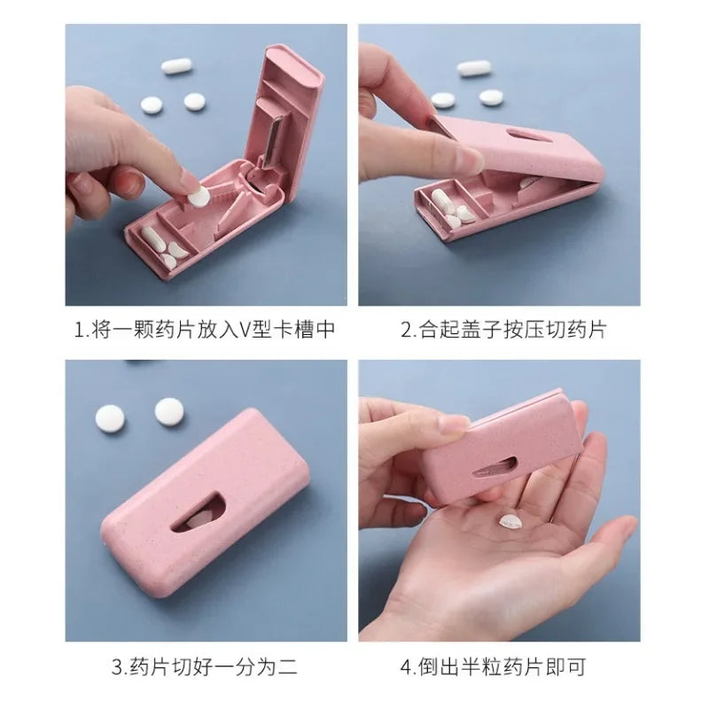 Povei Pill Cutter Box: Portable Medicine Tablet Splitter Holder