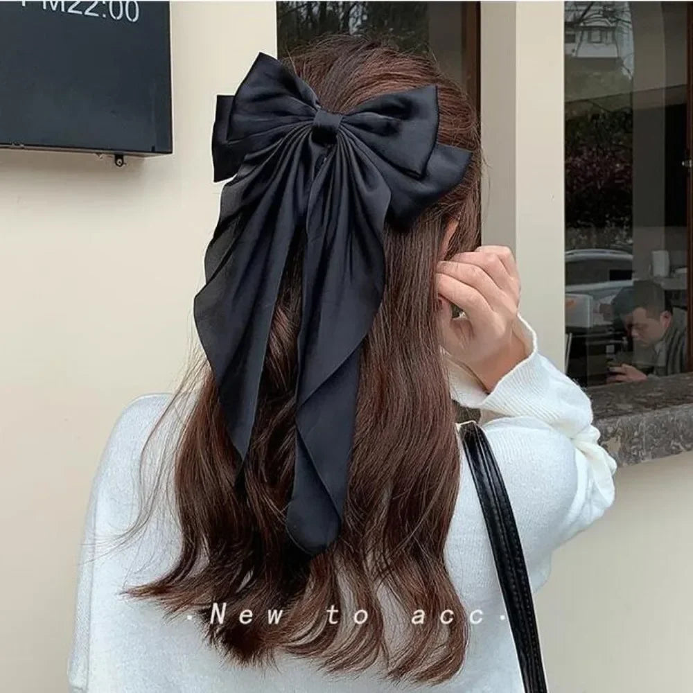 Povei Ribbon Bow Hair Clip: Elegant Korean Style Ponytail Barrette Headwear