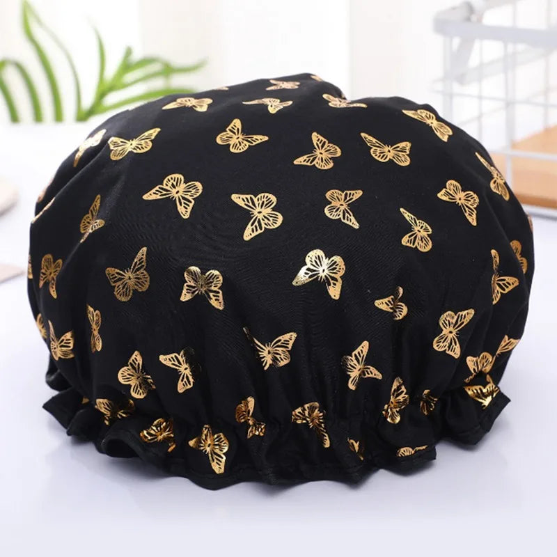 Povei Double-Layered Shower Cap for Waterproof Hair Protection