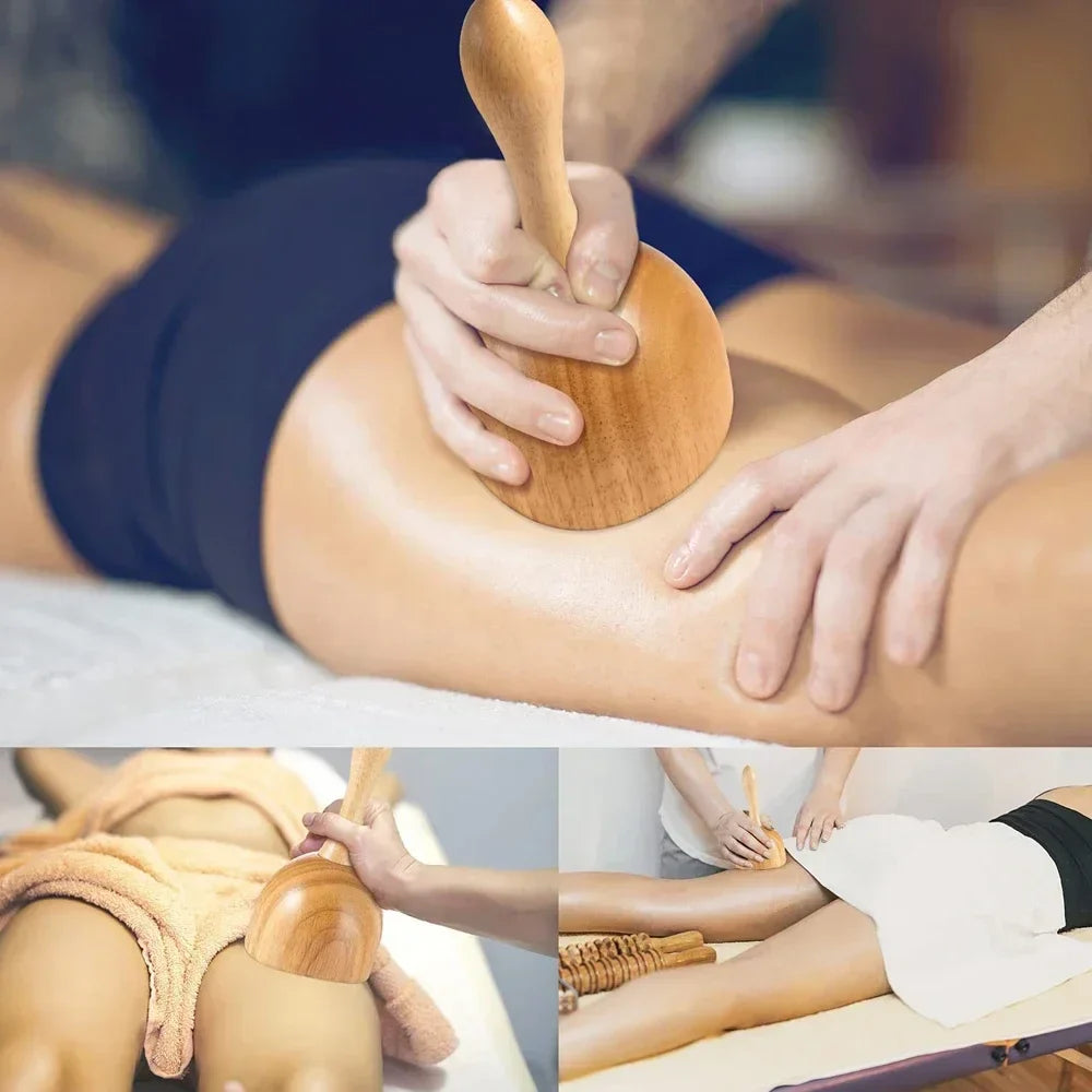 Povei Wooden Massage Roller Gua Sha Tool for Body & Face Lifting