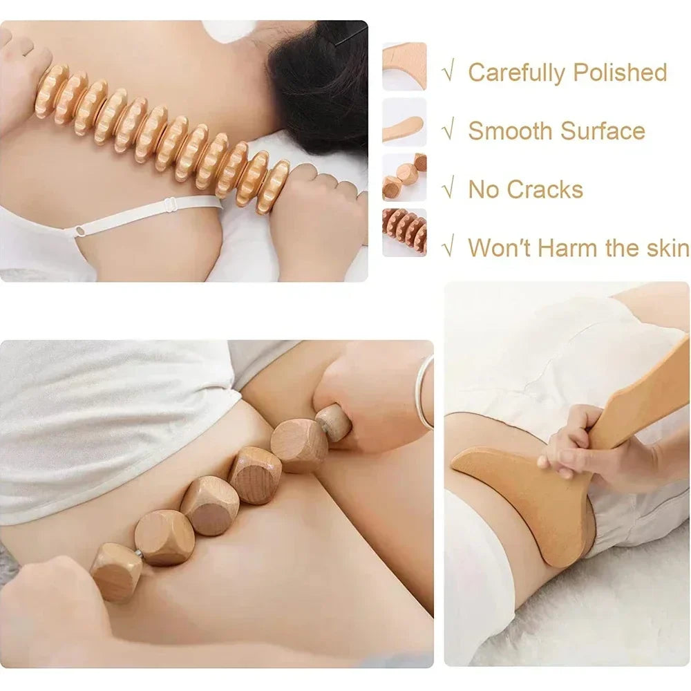 Povei Wooden Massage Roller Gua Sha Tool for Body & Face Lifting