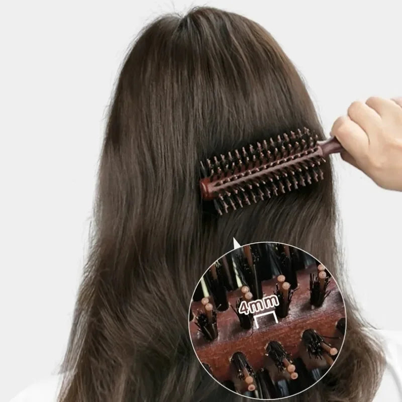 Povei Curly Hair Comb & Boar Bristle Round Barrel Brush