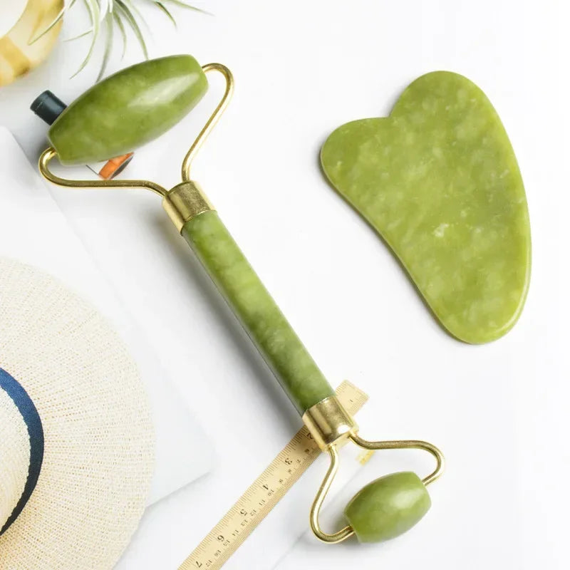 Povei Jade Roller & Gua Sha Set: Facial Massage Tool for Anti-aging & Skin Lifting