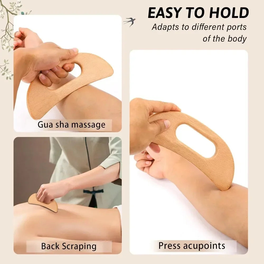 Povei Wood Gua Sha Massage Tool for Body Sculpting and Lymphatic Drainage