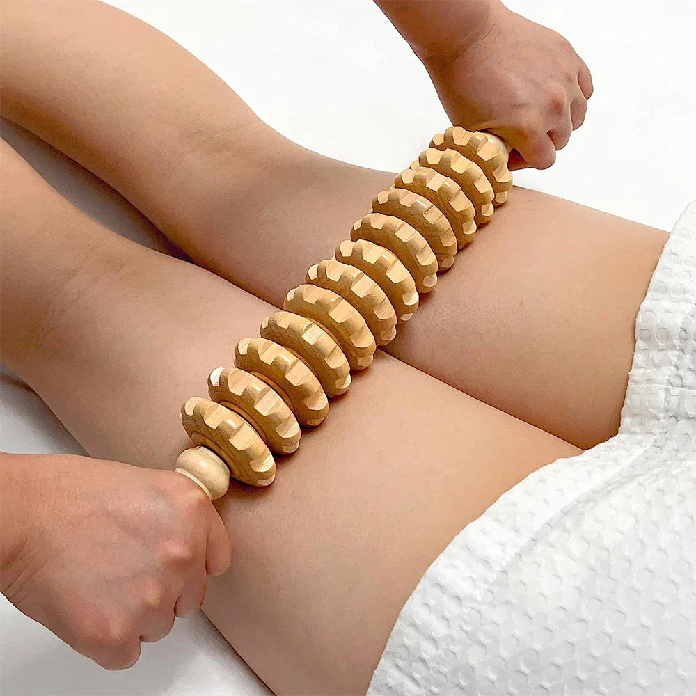 Povei 12-Roller Wooden Massager Stick for Body Therapy and Pain Relief