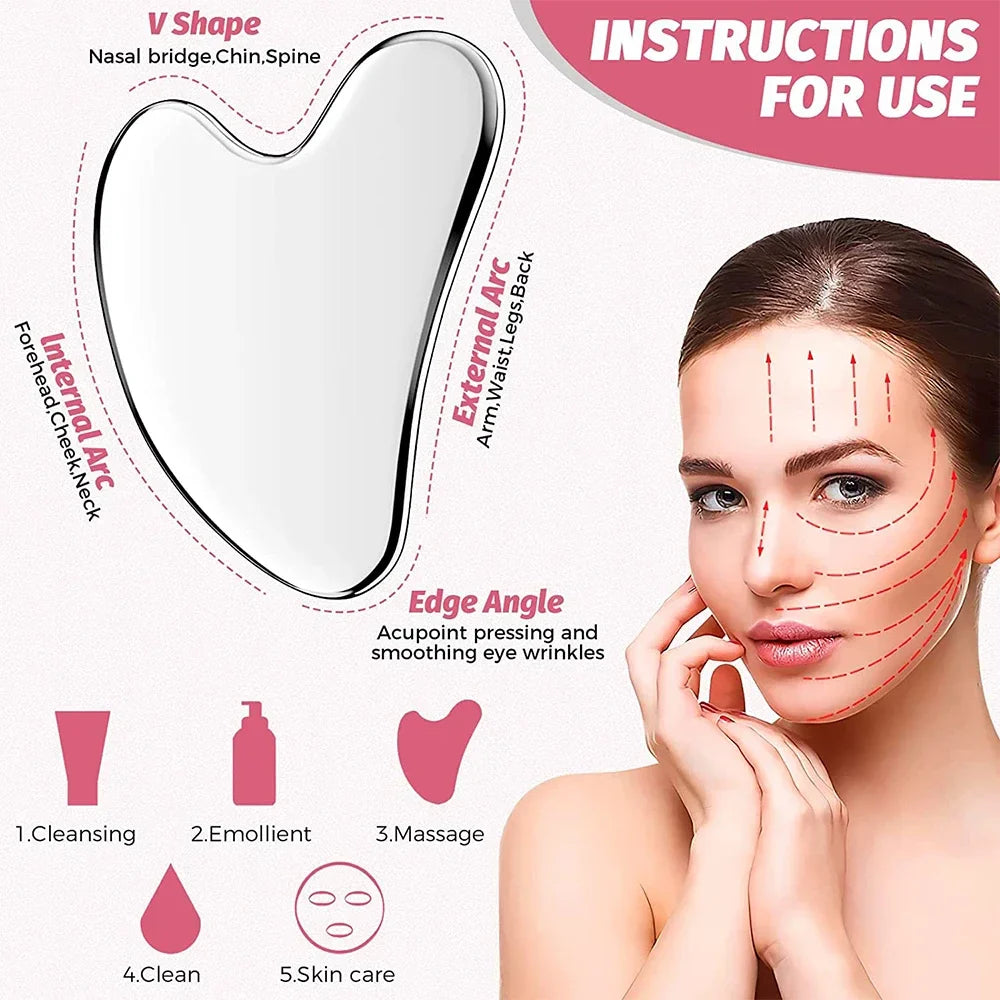 Povei Stainless Steel Gua Sha Facial Tool for Jawline Sculpting and Puffiness Reduction