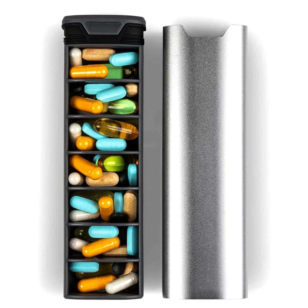 Povei Metal Pill Organizer Box, Large Capacity Pill Holder for Vitamins and Supplements