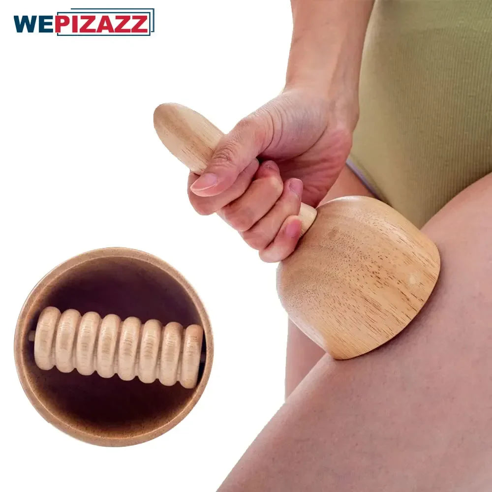 Povei Wooden Therapy Cup & Fascia Roller for Body Shaping, Muscle Relief & Cellulite Remover