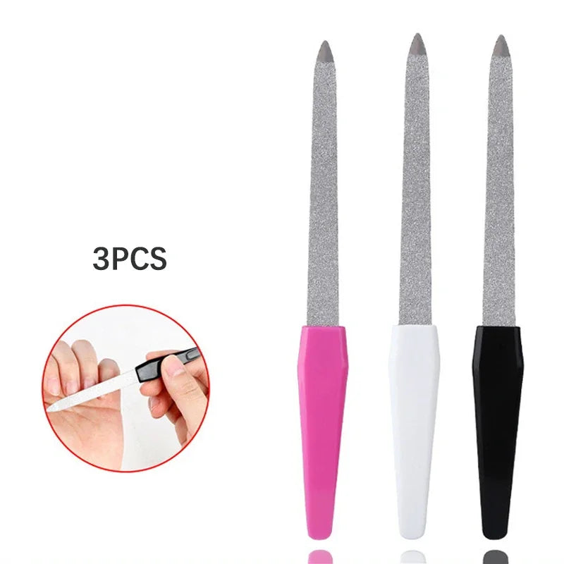 Povei Double Sided Nail File with Plastic Handle 3PCS