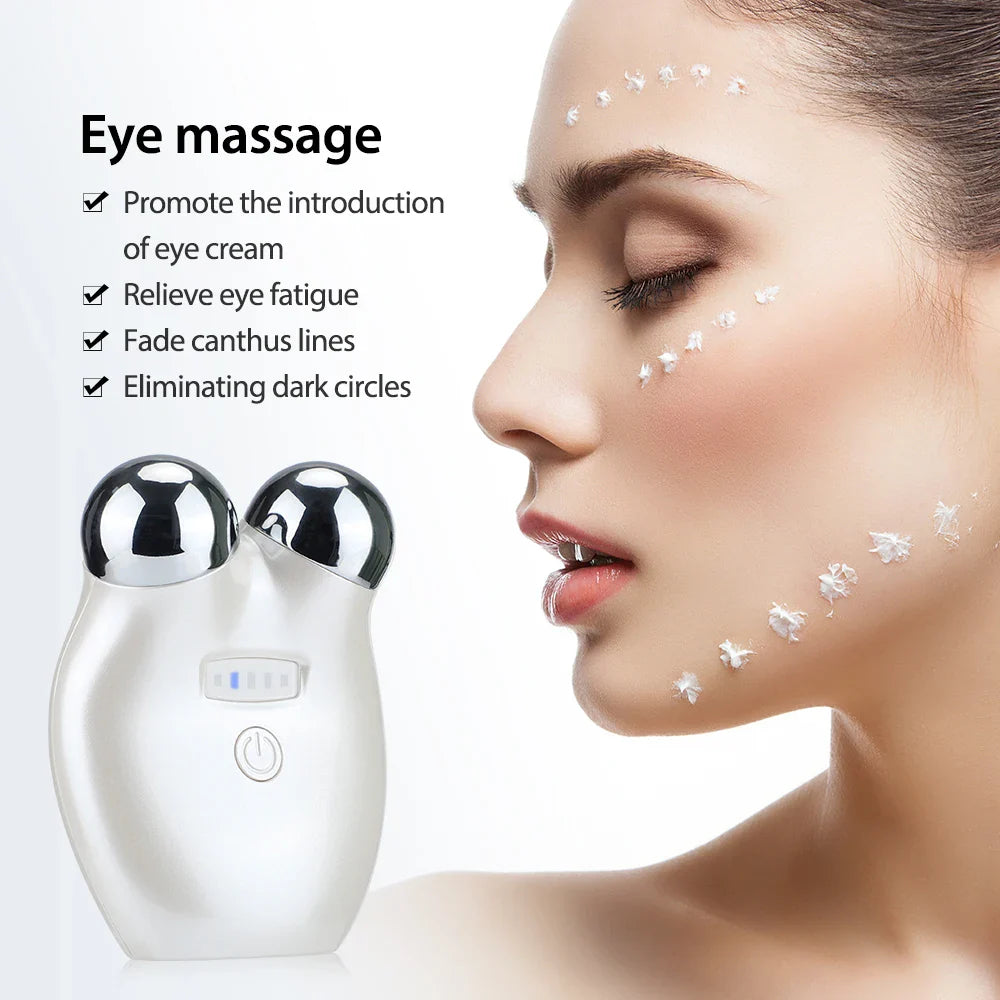 Povei 3D Roller Facial Microcurrent V Face Lifting Beauty Instrument Skin Rejuvenation EMS Eye Care