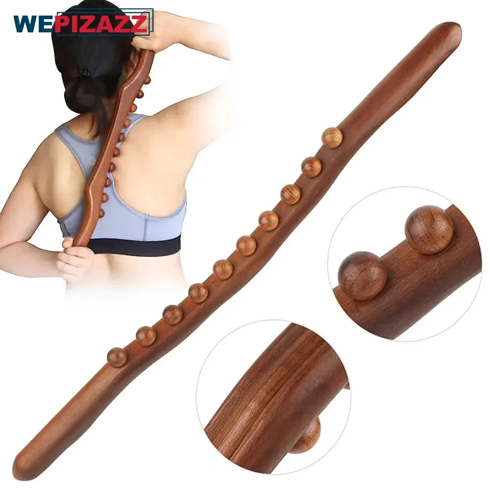 Povei Guasha Wood Stick Massage Tool for Back, Legs - 8/10 Beads Point Treatment