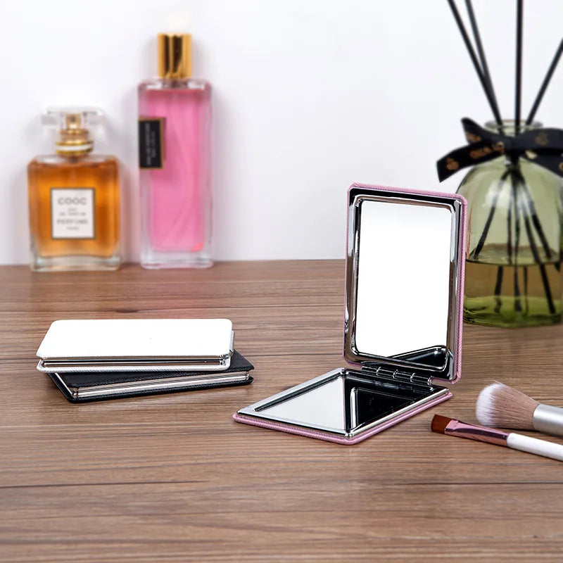 Povei Compact Double-Sided Makeup Mirror in PU Leather