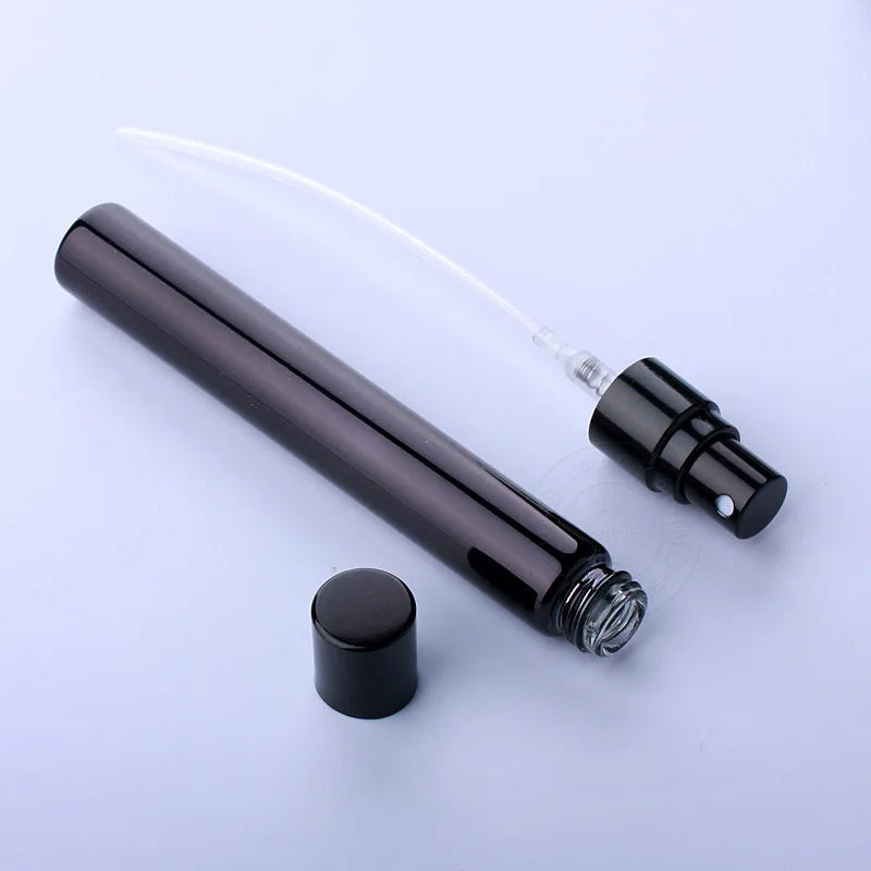 Povei 10ml Electroplated Black Glass Perfume Atomizer Portable Travel Vials