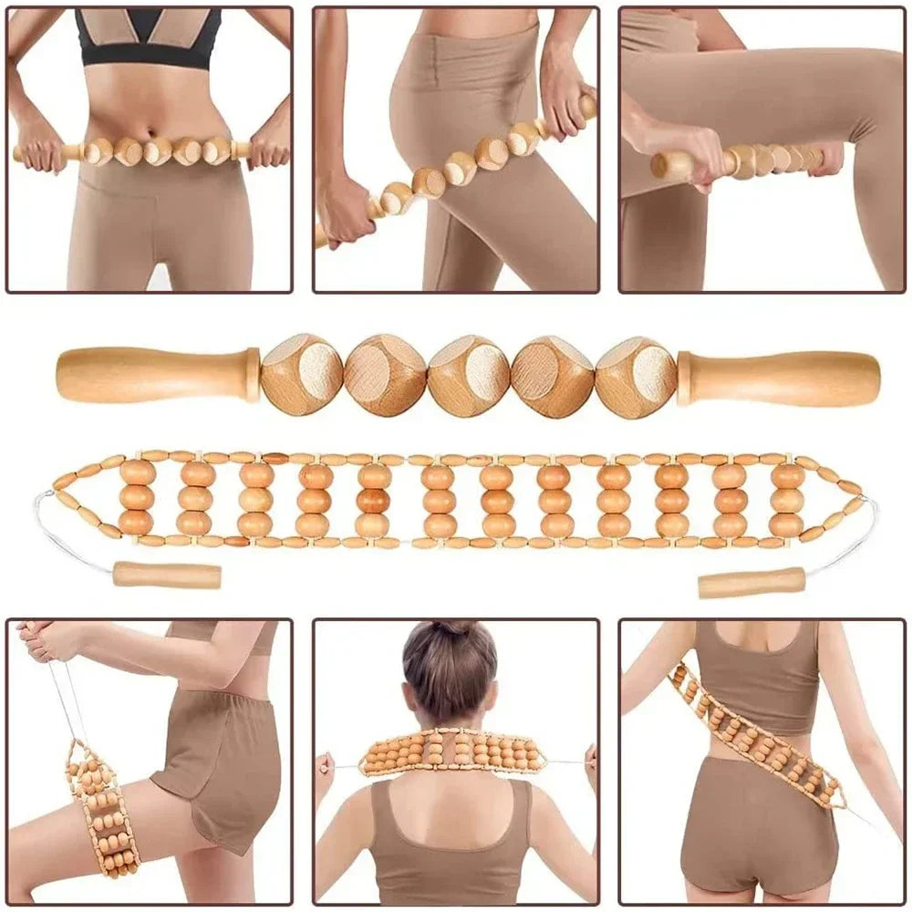 Povei Wood Therapy Massager Set for Body Shaping and Muscle Relaxation