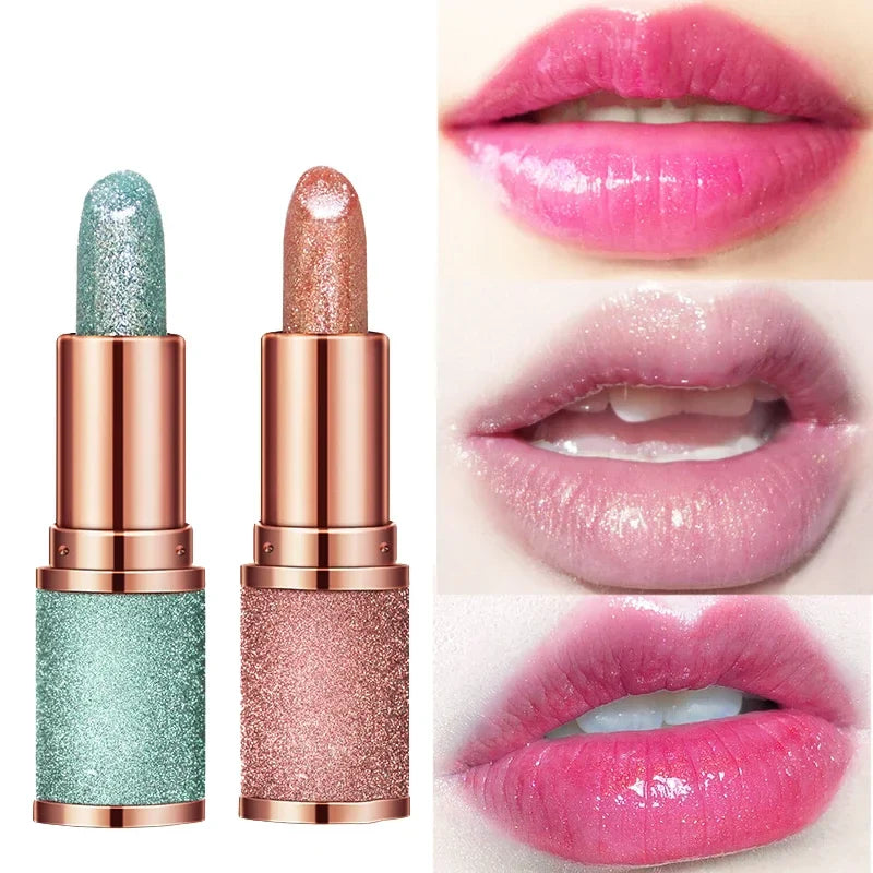 Povei Diamond Shiny Temperature Changing Lipstick for Long-Lasting Color glam