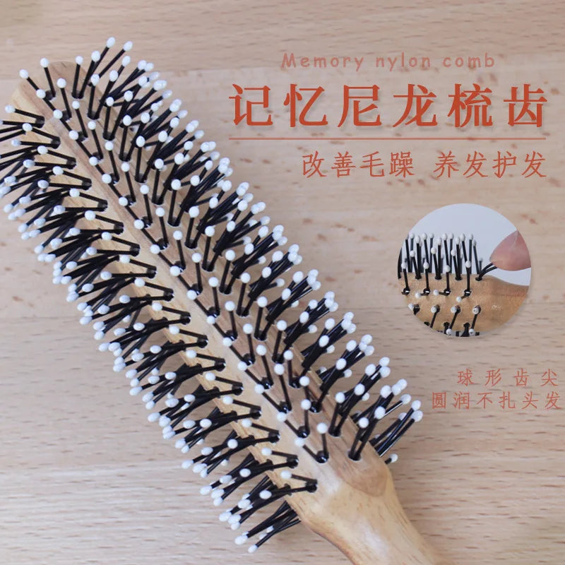 Povei Curly Hair Styling Brush for Men with Wooden Handle