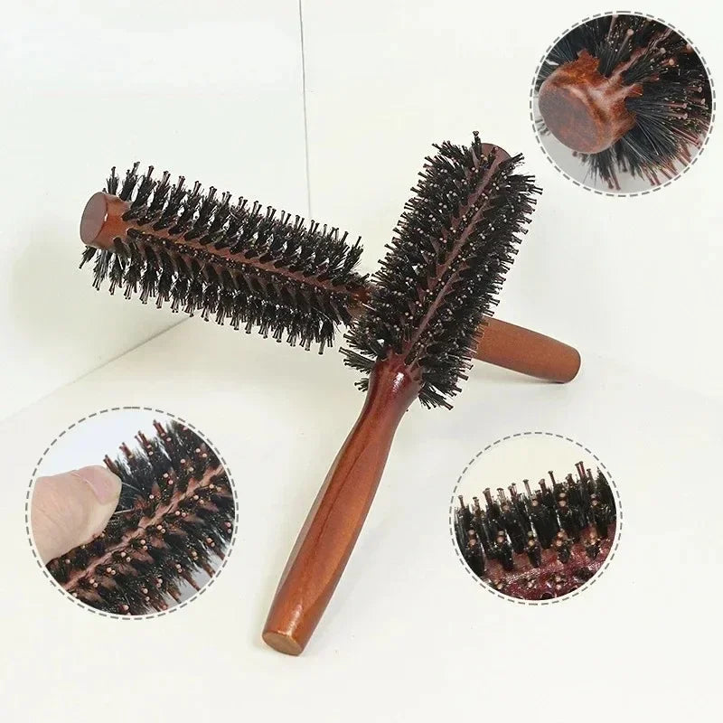 Povei Curly Hair Comb & Boar Bristle Round Barrel Brush