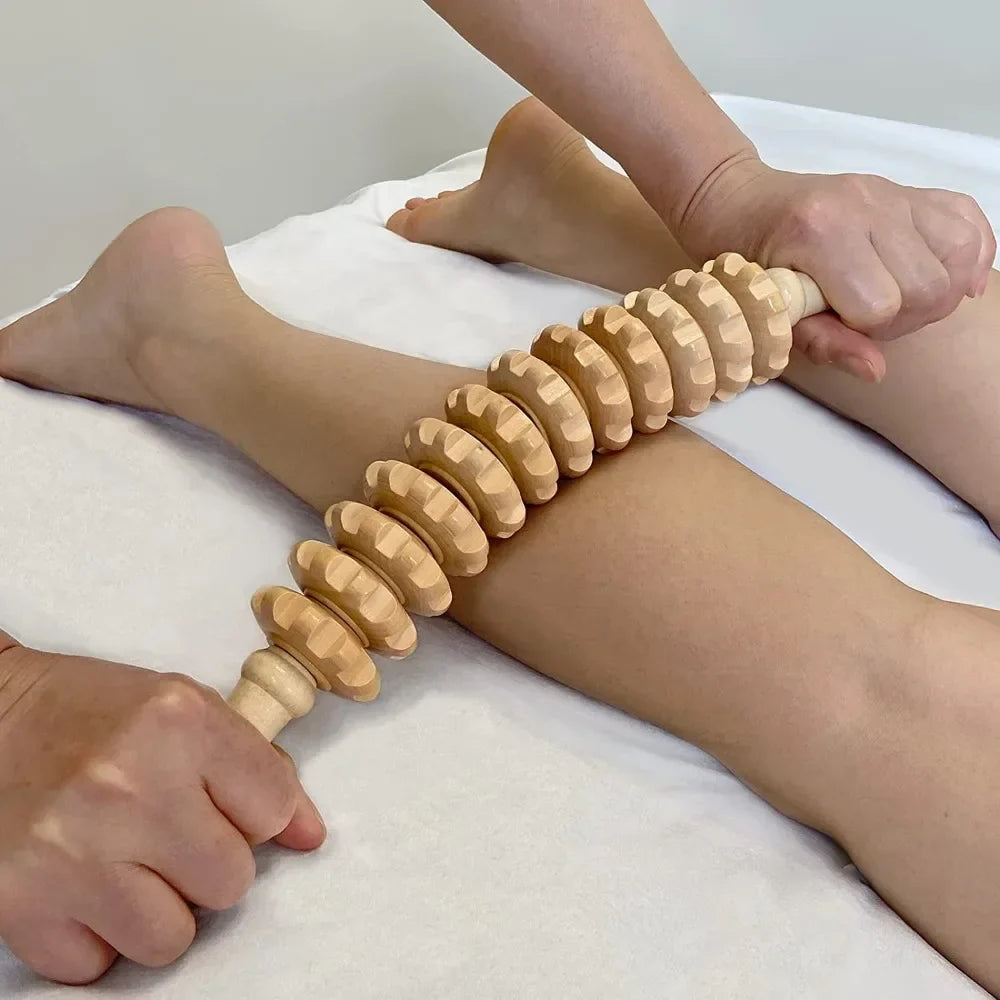 Povei Wood Curved Massage Roller Stick for Cellulite Drainage & Muscle Relaxation