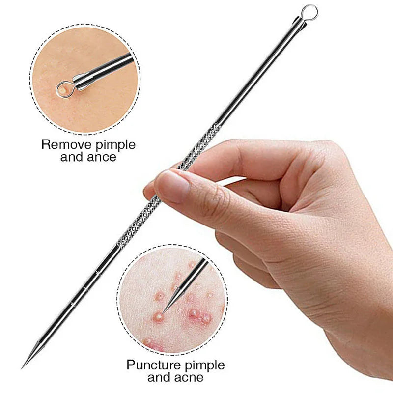 Povei Blackhead Acne Remover Set Stainless Steel Needle Pimple Cleaning Tool