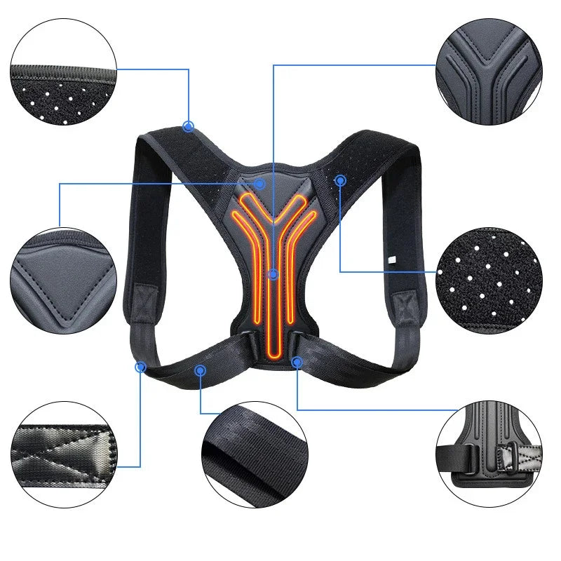 Back Support Posture Corrector by Povei - Adjustable Spine Alignment Brace for Pain Relief