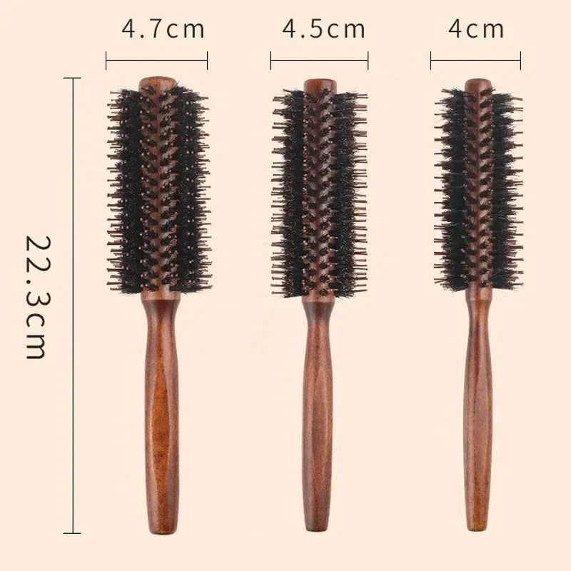 Povei Curly Hair Comb & Boar Bristle Round Barrel Brush