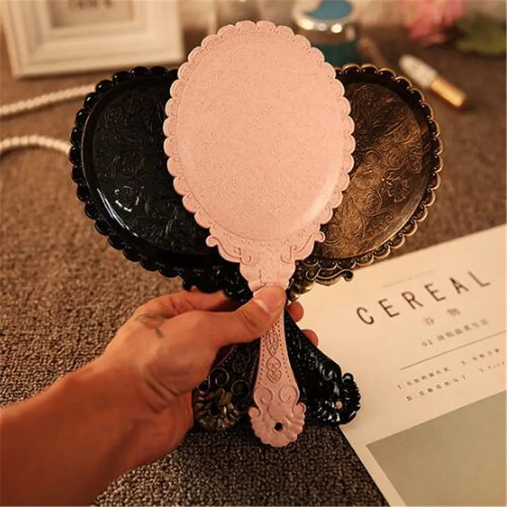 Povei Carved Handheld Vanity Mirror for Women