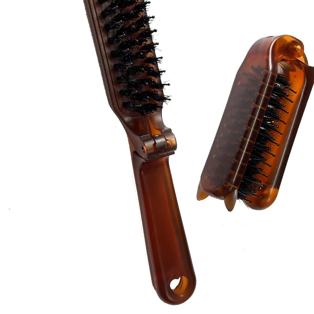 Povei Boar Bristle Hair Comb Massage Brush Travel Styling Accessory