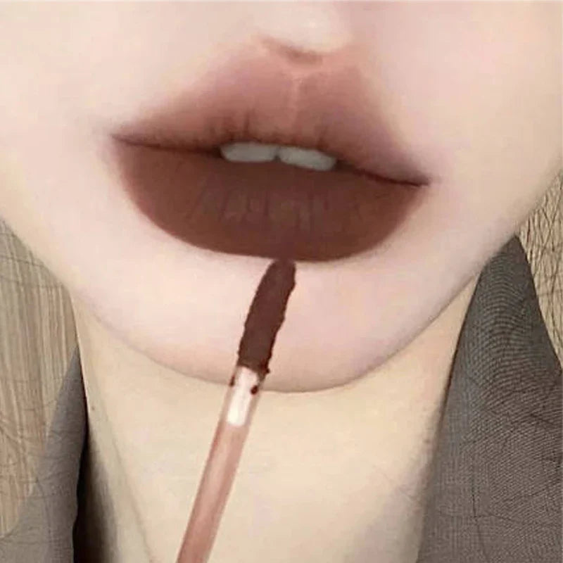 Povei Dark Brown Matte Velvet Lip Gloss Waterproof Long Lasting Lipstick