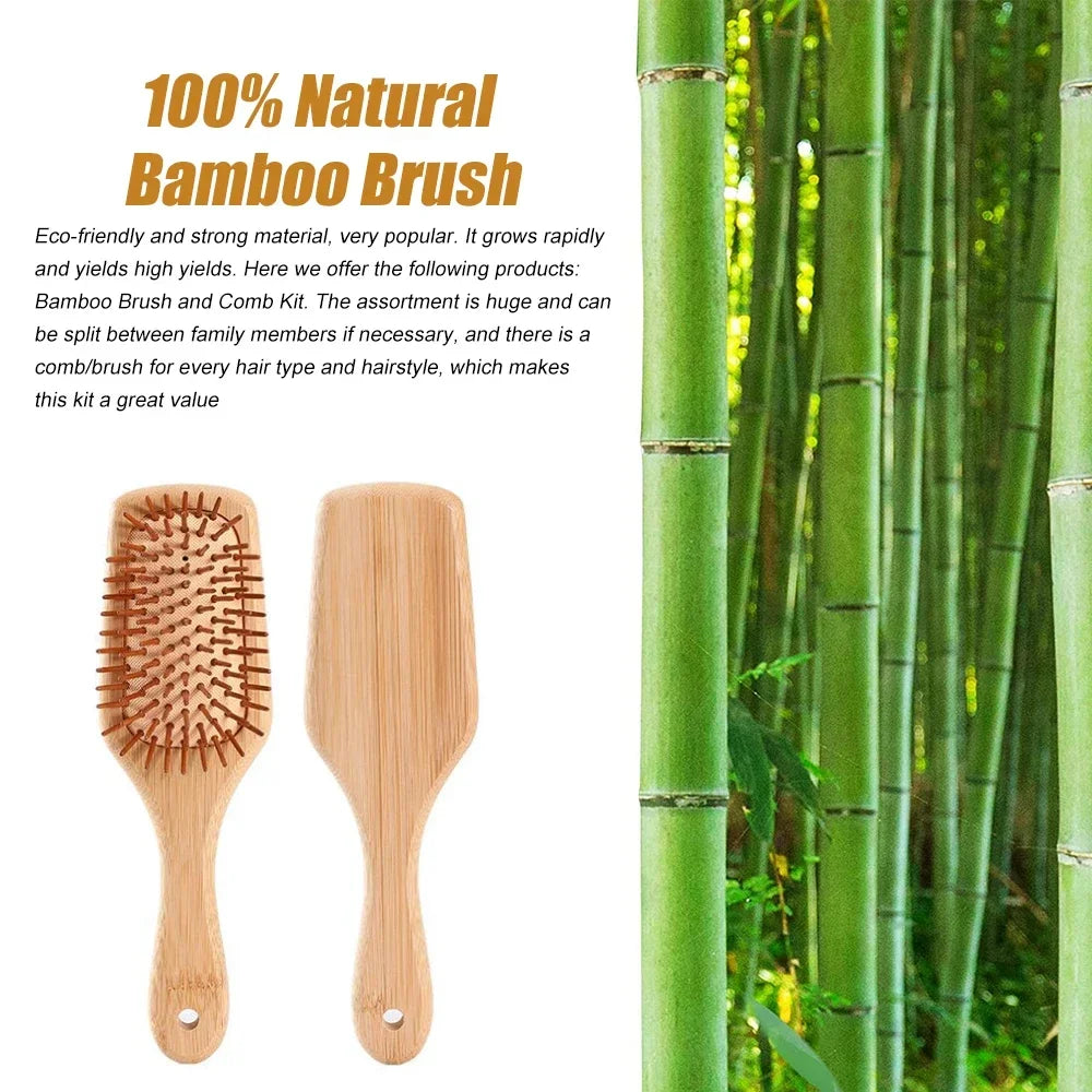 Povei Bamboo Paddle Hair Brush for Women, Thick Bristles, Scalp Massaging Hairbrush