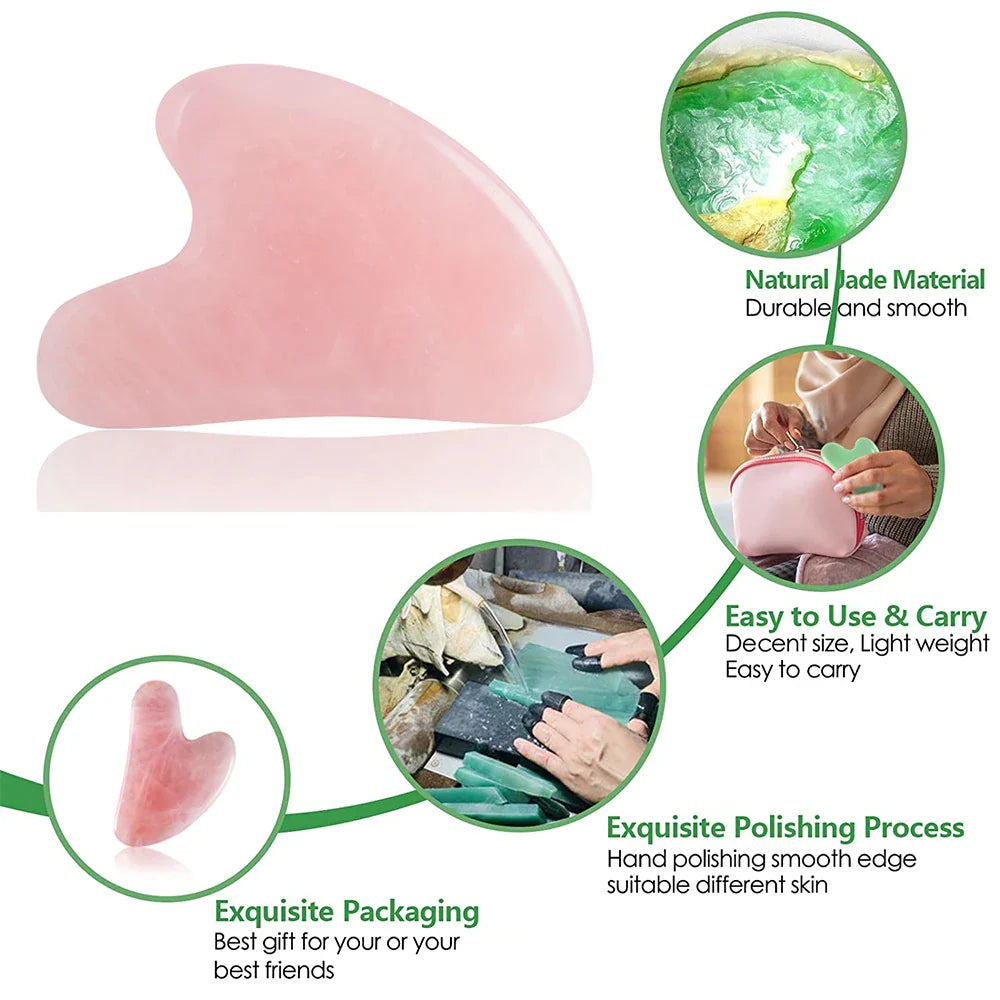 Povei Heart Jade Gua Sha Tool for Facial Scraping and Acupuncture Therapy