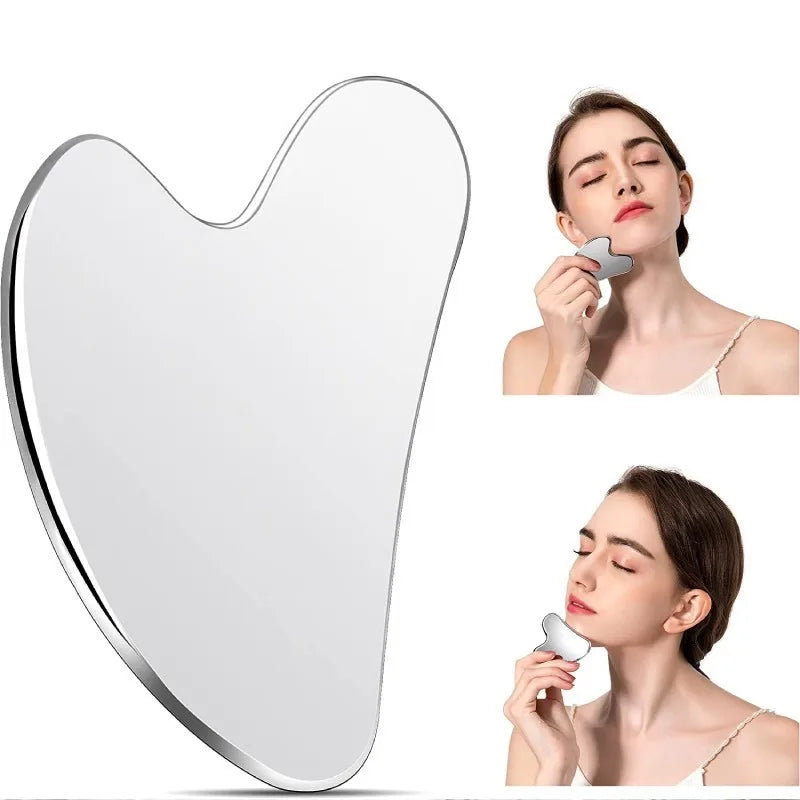 Povei Stainless Steel Gua Sha Facial Massage Tool Beauty Facial Silver Gua Sha Board