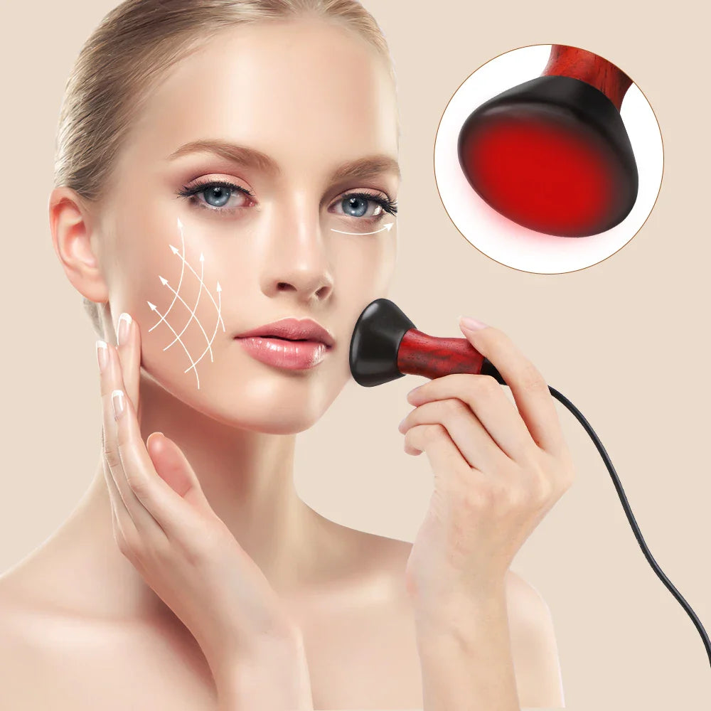 Povei Electric Facial Gua Sha Massager Stone Tool for Skin Lifting and Beauty Spa