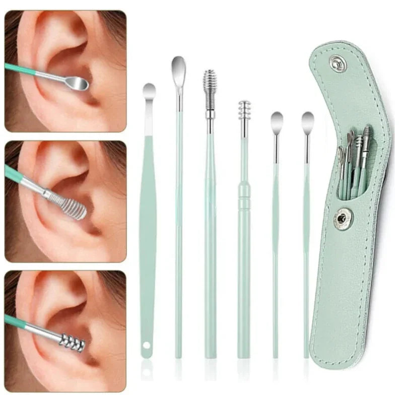 6Pcs Povei Ear Sponges Earpick Wax Remover Kit Curette Spoon Ear Care Tool