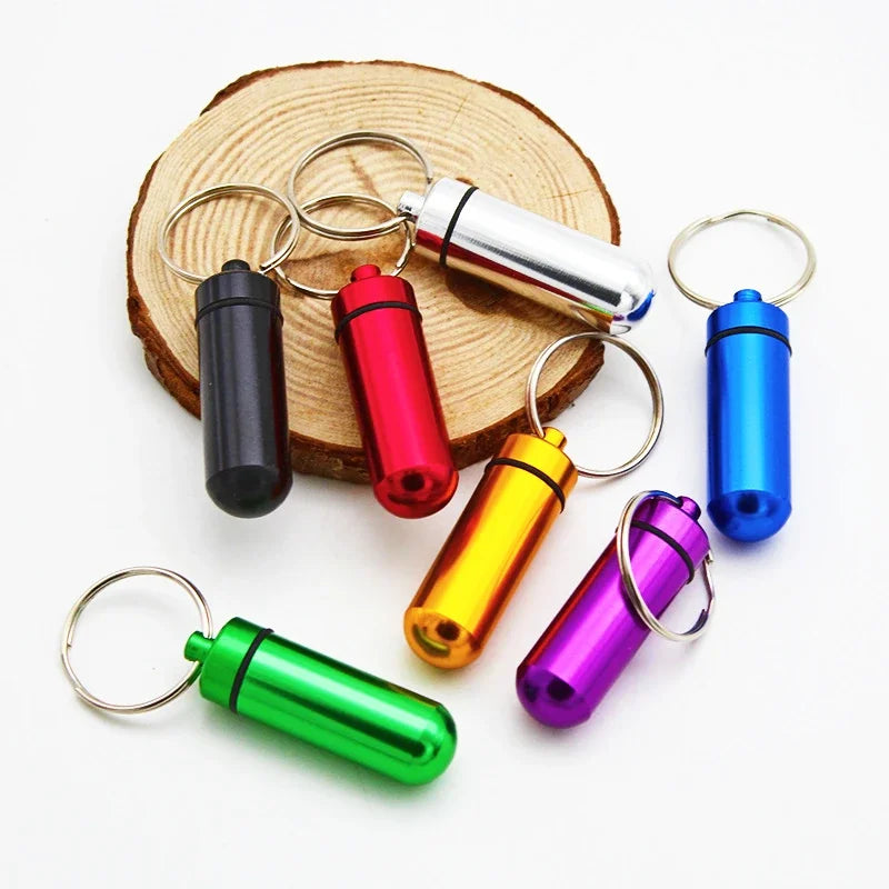 Povei Mini Aluminum Medicine Bottle Key Chain Waterproof Box