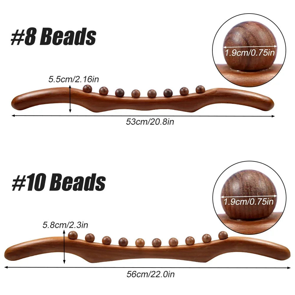 Povei Guasha Wood Stick Massage Tool for Back, Legs - 8/10 Beads Point Treatment