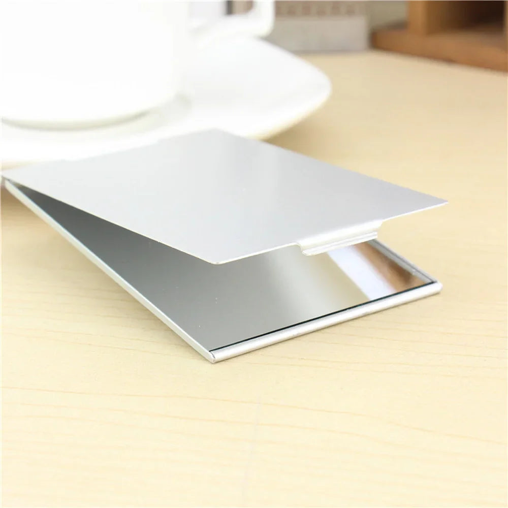 Povei Aluminum Folding Compact Makeup Mirror Hand Standing Vanity Tool