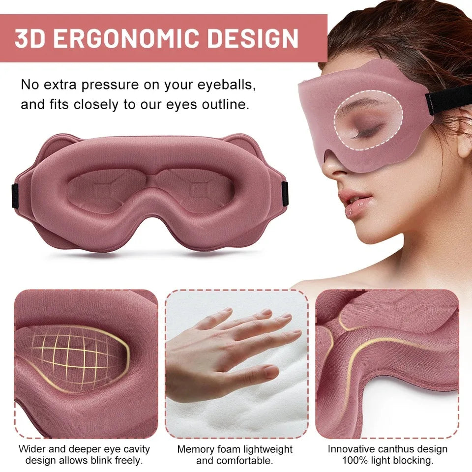 Povei 3D Sleep Mask Soft Padded Eye Cover Blockout Lights for Refreshing Sleep