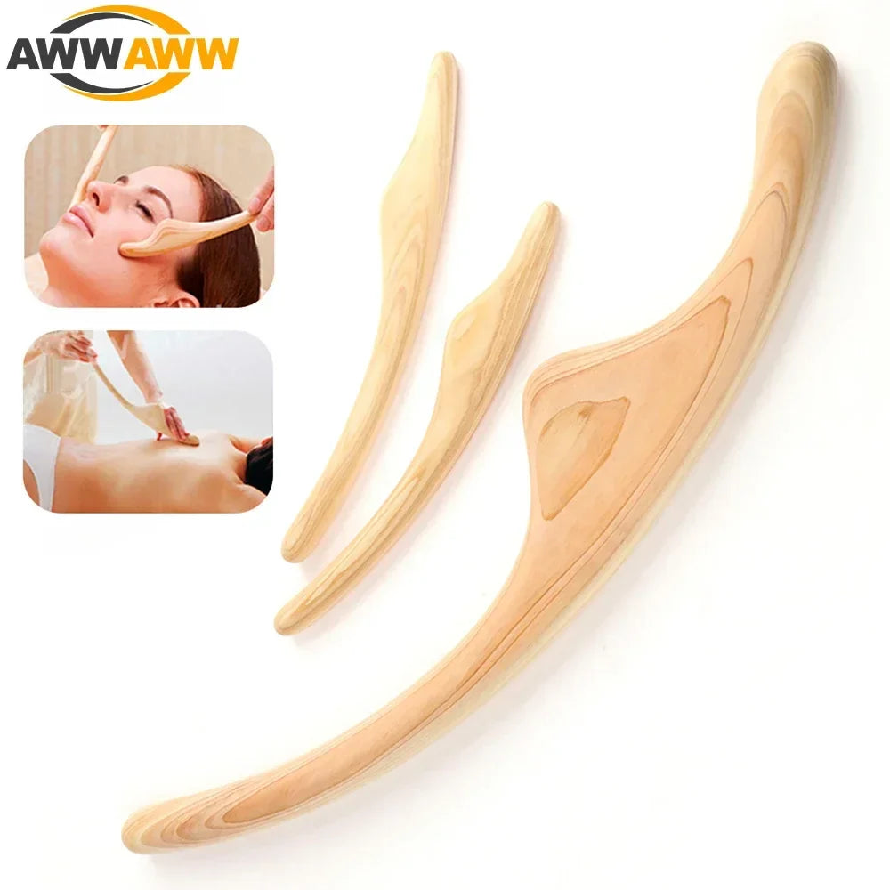 Povei Natural Wood Scraping Stick for Body Massage Therapy Slimming