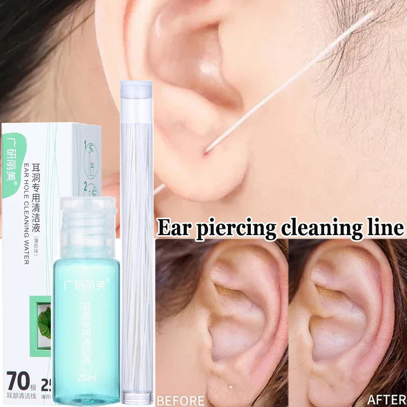 Povei Ear Care Set: 60Pcs Cleaning Solution, Disposable Tools, Earrings Hole Cleaner