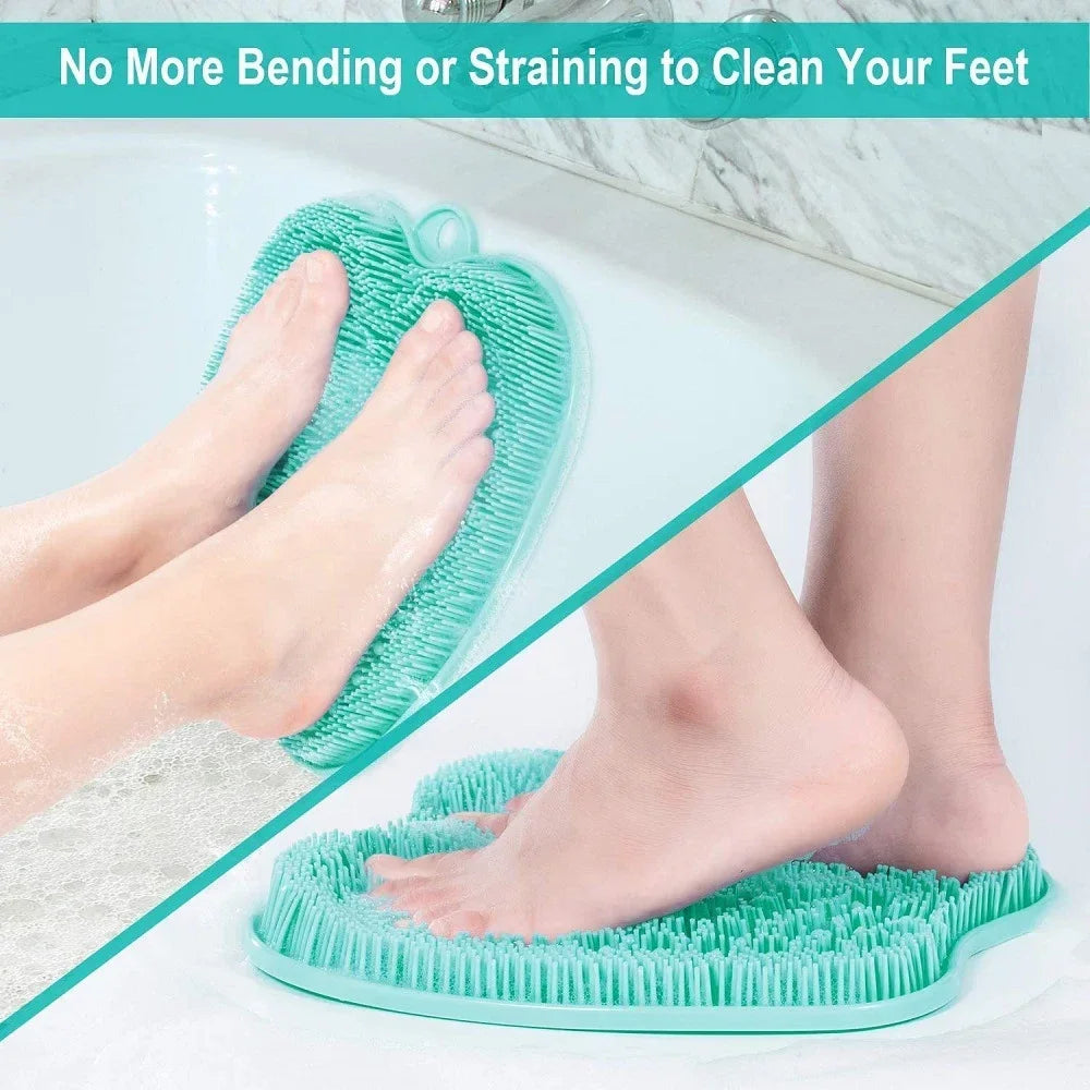 Povei Foot Scrubber Mat: Wall-Mounted Exfoliating Shower Cleaner with Suction Cups